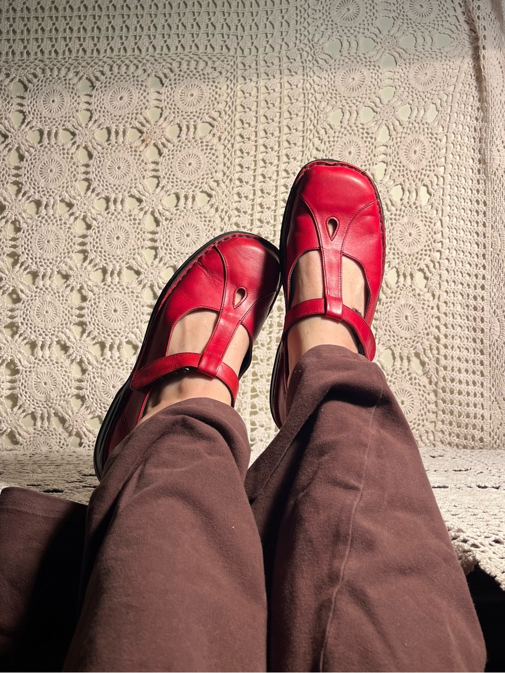 JOSEF SEIBEL SIZE 8 EU 39 RED LEATHER T-STRAP MARY JANE SHOES VINTAGE VELCRO